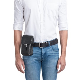 STILORD Harper Belt Bag Portable Vintage Waist Bag Cell Phone Pouch Small Leather Pouch for Men Women Sports Travel Running Genuine Leather, black