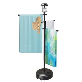 Sturdy & Solar-Powered Pool Towel Rack Outdoor - Adjustable Towel Racks with Wheels & Lights for Backyards