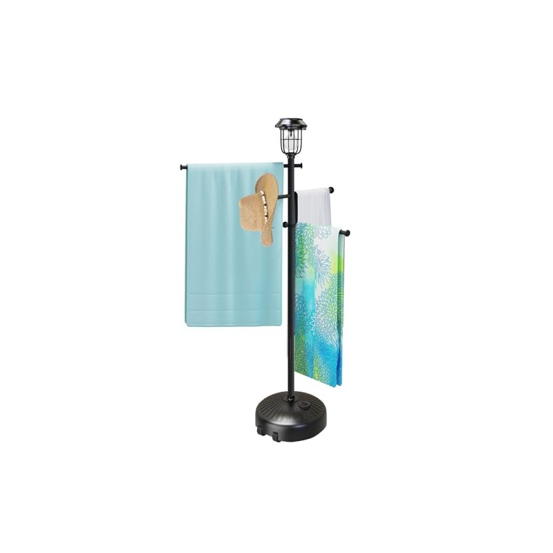 Sturdy & Solar-Powered Pool Towel Rack Outdoor - Adjustable Towel