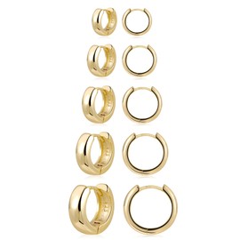 Gold Hoop Earrings Set for Women, 5 Pairs Small Chunky Gold Hoop Earrings Small Thick Huggie Hoops Earrings Set for Women Girls Hypoallergenic Jewelry Gifts