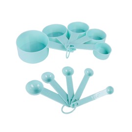 Inmorven 10pcs Measuring Cups and Spoons Set, BPA-Free Plastic Kitchen Baking Tools with Engraved Markings, Stackable Design for Dry & Liquid Ingredients (Green)