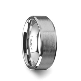 Roy Rose Jewelry Mens Titanium Brushed Center Flat Wedding Ring - Polished Beveled Comfort Fit - 8mm Wide - Style Name: Shire - Ring Size 8