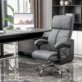 Vinsetto Executive Massage Office Chair with 4 Vibration, Computer Desk Chair, PU Leather Heated Reclining Chair with Adjustable Height, Swivel Wheels, Gray