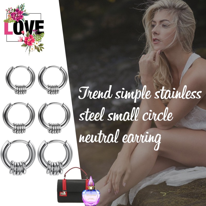 Aroncent Unisex Creolen Ohrringe Set - 3 Paar Edelstahl Silber