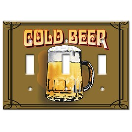 Art Plates - Triple Gang Toggle OVERSIZE Switch Plate/OVER SIZE Wall Plate - Cold Beer