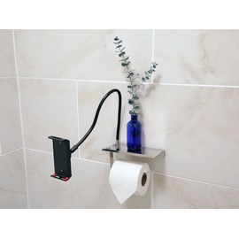 Elbee Home Cell Throne Toilet Paper Phone and Tablet Holder Mount Stainless Steel Flexible Arm