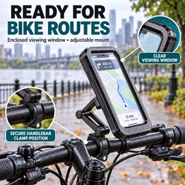 Waterproof Phone Holder with 360 Degree Rotation Adjustable Anti Shock Touchscreen Mount for Bike Motorcycle and Stroller