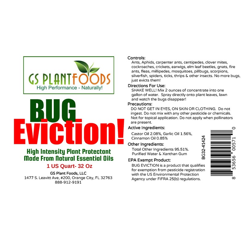 GS Plant Foods Bug Eviction! All-Natural High Intensity Plant Protectant