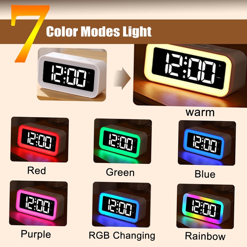 RGB Alarm Clock for Kids,Adjustable Brightness10%-100%,Dual Alarm, Sound Control, Bedside
