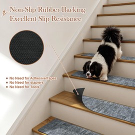 OJIA Vintage Stair Treads Non-Slip Stair Runner for Wooden Steps Indoor 15PCS 30"x8" Carpet Stair Treads Stair Mats Staircase Step Treads for Kids, Elders and Dogs, Stair Covers, Dark Gray