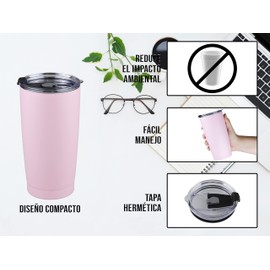 Termo Acero Inoxidable Doble Capa Térmico 20 Oz con Tapa Portátil Black Tumbler 550ml 10 horas de duración