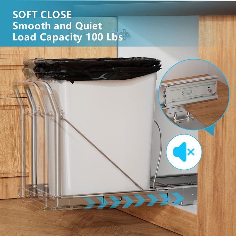 Pull Out Trash Can Under Cabinet with Soft-Close Slides，Heavy Duty