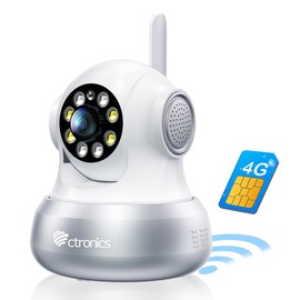 ctronics 4G LTE Indoor Surveillance Camera with SIM Card, 360° PTZ IP Camera Indoor, Motion / Human Detection, Automatic Tracking, Colour Night Vision, 2-Way Audio, Includes SIM Card, Plug In
