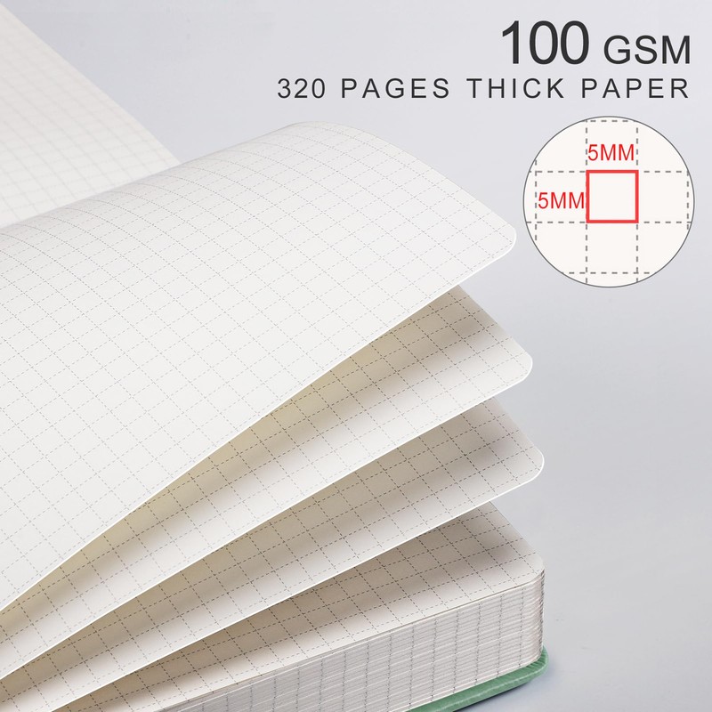 EMSHOI Graph Paper Notebook A5-320 Pages, Hardcover Leather, 100gsm Thick