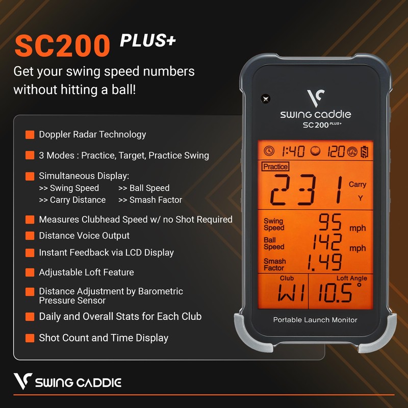 Voice Caddie SC200Plus ポータブルゴルフローンチモニター スイングアナライザー リアルタイムショットデータトラッキング付き バッテリー寿命12時間