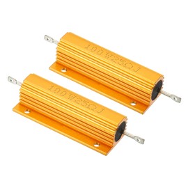 PATIKIL 100W 25 Ohm Aluminum Shell Resistor, 2 Pack Aluminum Housing Resistor Housed Case Wirewound Resistors Screw Tap Power Resistor, Golden