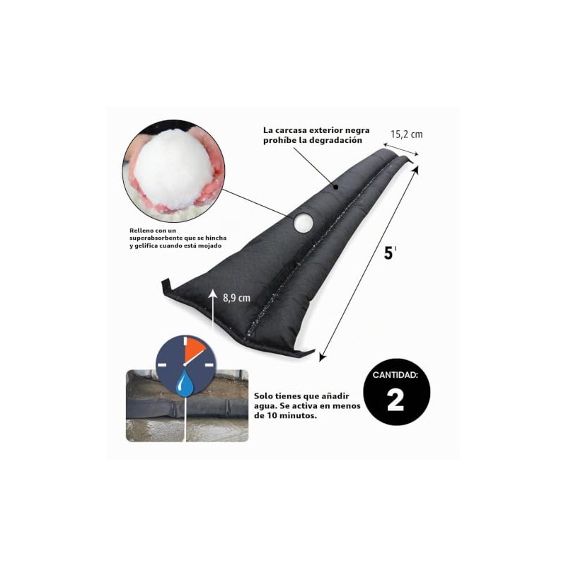 Quick Dam QD65-2 Flood Barriers, 6-Inch x 5-Feet, 2-Pack
