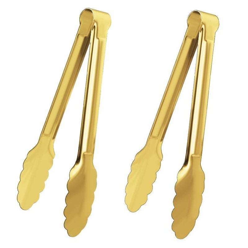 XEVOM 2 Pack 9 Inch Serving Tongs,Gold Salad Buffet Tongs,Stainless