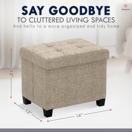 Ornavo Home Storage Ottoman Small Rectangle Ottoman with Legs, Foot Rest Stool Seat, Load up to 600 LB, for Living Room, Bedroom, Home Office, Dorm - 12 x 16 x 12, Tan