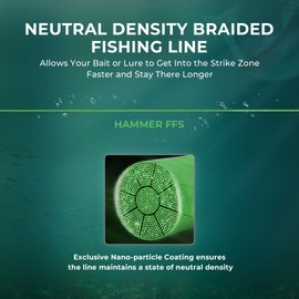 KastKing Hammer FFS Neutral Density UHMWPE Braided Fishing Line, Unique 9-Carrier Micro-Filament Round Braid, Colorfast, Super Smooth, Ultra Small Finesse Diameters, Neon Green, 25lbs, 300yds