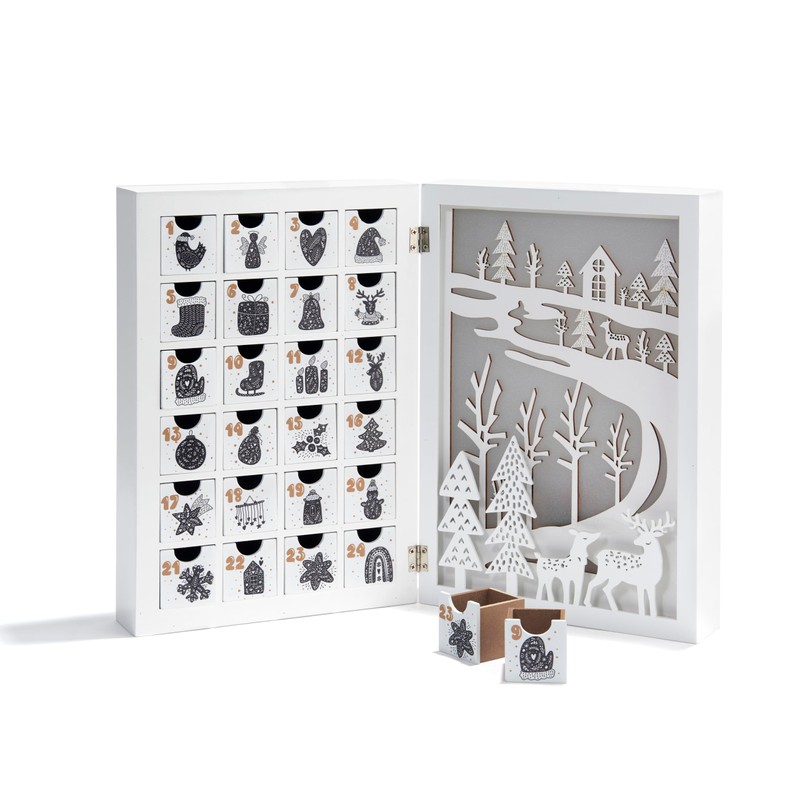 LampLust Wooden Advent Calendar with Drawers, 12 Inch Reusable Advent
