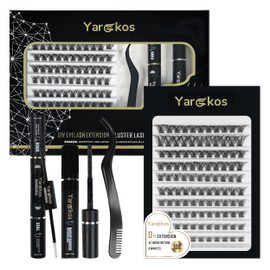 DIY Lash Extension Kit, 110Pcs Individual False Eyelash Clusters, 8-16MM D Mix Curl, Bond Seal Glue, Lash Remover, Tweezer with Comb, Women Natural Eyelash Extension Set, Beginner Home Use (Black-A1)