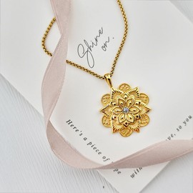 HOPE LOVE SHINE Mandala Necklace - 18K Gold Plated Stainless Steel Jewelry with Positive Affirmation Engraved - Encouragement and Healing Gift for Her in Ready-to-Gift Packaging