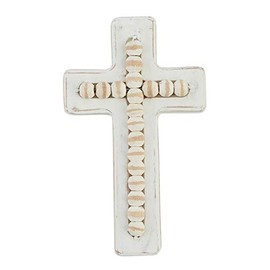 Mud Pie Small Beaded Wood Cross, White, 6.5" x 4", 9" x 4.5", 11" x 5.5"