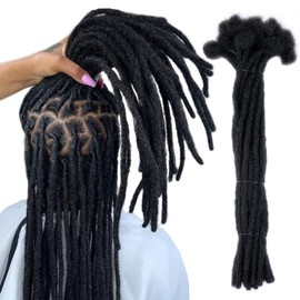 WacanDan 100% Human Hair Dreadlock Extensions for Men/Women, 0.4cm Thickness 8 Inch 100 Strands Full Handmade Can be Dyed and Bleached Permanent Loc Extensions Human Hair Natural Black