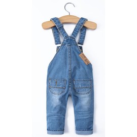 KIDSCOOL SPACE Baby Girls Boys Jeans Overall, Little Kid Bib Pocket Denim Workwear, Light blue-2117