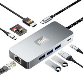 USB C Hub, 9 in 1 USB C to 4K@60HZ HDMI Multiport Adapter, RJ45 Gigabit Ethernet, 3 USB 3.0 Ports, SD/TF Card Reader, PD 100W, Desigend for MacBook Pro Air HP XPS and Other Type C Devices