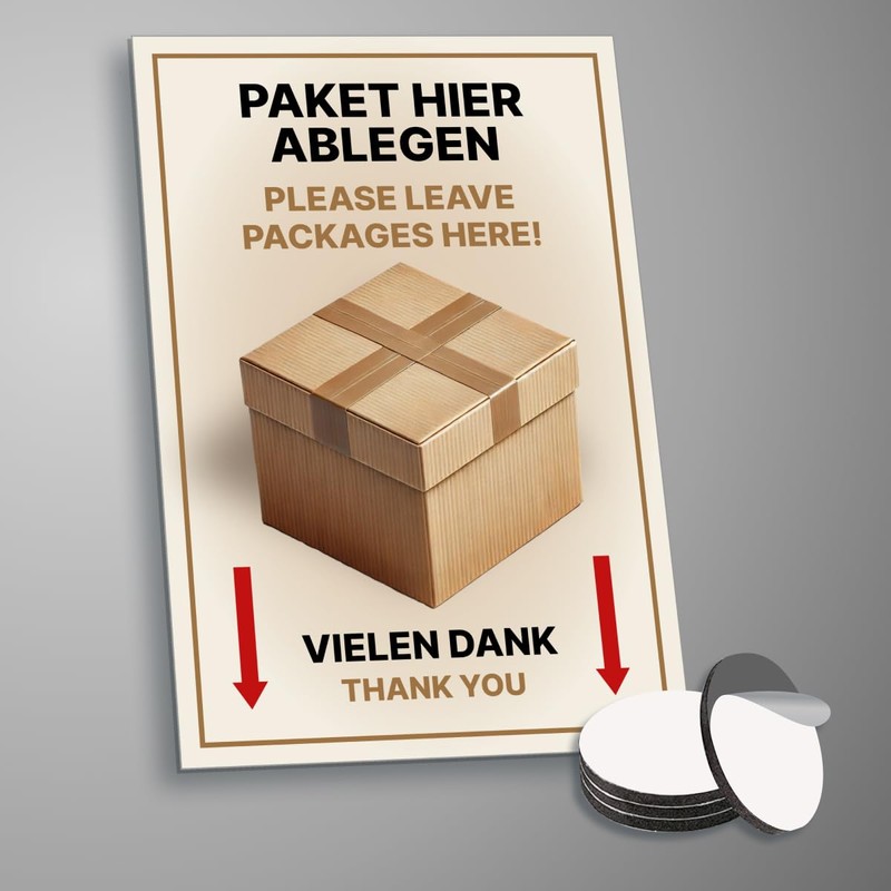 Sign "Pakete hier abgen" 30 x 20 cm Aluminium /