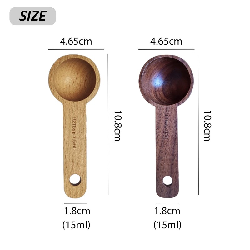 2 Coffee Measuring Spoons, Wooden Coffee Spoons, Wooden Salt Spoons,
