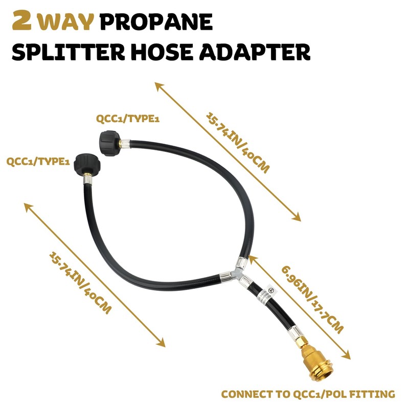 Y Type Splitter Propane Tank Converter Adapter Hose, 2-Way QCC1/Type1