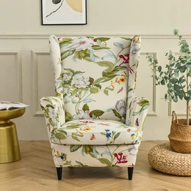 Highdi Wingback Chair Covers 2-Piece Stretch Wing Chair Cover for Armchair, Washable Sofa Chairs Slipcover Spandex Fabric Furniture Protector for Living Room Bedroom Hotel (Green Spring)