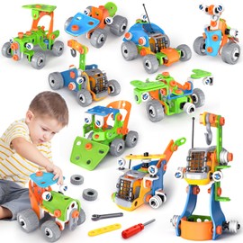 iKidiki Construction Toy from 5 6 7 8 9 10 11 12 Years, Construction Kit from 5 6 7 8 9 Years Gift 5-10 Years Boy Girl Construction Site Vehicles Children Birthday Gift 10 in 1 STEM Educational Toy