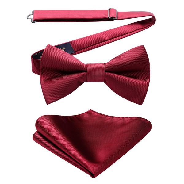 HISDERN Bow Ties for Men Burgundy Pre-Tie Bow Tie and
