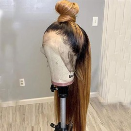 Ombre Honey Blonde Human Hair Wig 13x6 HD Transparent Lace Front 2 Tones with Dark Roots #1B27 Ombre Blonde Glueless Wigs 22 Inch 150% Density Pre Plucked with Baby Hair Lace Frontal Wigs for Women