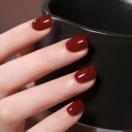 RUPOFUZA Red Press on Nails Short,Nails Press on Solid Colour Square Fake/False Nails with Press ons Designs Acrylic Press on Nails Gloss Artificial Nails Stick on Nails for Women 24pcs