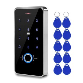 HFeng Outdoor IP68 Waterproof RFID Access Control Keypad Fingerprint Biometrics Access Controller WG26/34 Card Reader + 10pcs 13.56MHz Keyfobs for Home/Office