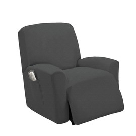Golden Linens One piece Stretch Recliner Chair Furniture Slipcovers with Remote Pocket Fit most Recliner Chairs (Gray)