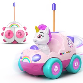 AEROQUEST Remote Control Car for Toddlers 18m+ Unicorn RC Cars Toys with LED Lights & Music for Toddler Cute Birthday Gifts Toys Pink
