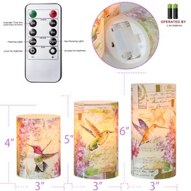 Immeiscent Flameless Candles Hummingbird Floral Battery Operated with Remote Timer Flickering LED Light Real Wax Pillar Spring Summer Decorative Candles for Home Fireplace Christmas Holiday Gifts