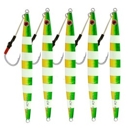 OCEAN CAT 5 Pcs Fast Fall Fishing Luers Mental Vertical Lead Jigging Sea Baits Flat Hooks Saltwater Metal Pitching Falling Fish Jigs Artificial Baits Lead