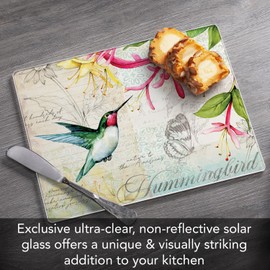 CounterArt Hummingbird 3mm Tempered Glass Cutting Board 10” x 8” Manufactured in the USA Dishwasher Safe Cheese Board Bar Board