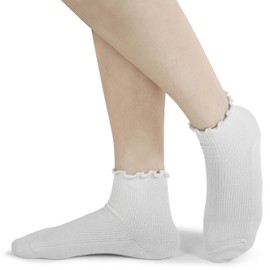 BomKinta Women Ankle Ruffle Socks Cute Cotton Socks Youthful Frilly Sock Black Gold Gray White Yellow Green 6 Pairs Size 5-9