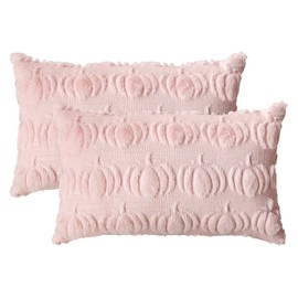 Artoid Mode Soft Plush Faux Fur Pink Pumpkins Autumn Cushion Covers Set of 2, 30x50 cm Fall Plush Decorative Pillow Case Cover Sofa Room Decor