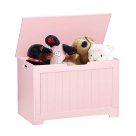 Epetlover Wooden Storage Chest Box with Flip-top Lid & Safety Hinge, Living Room Organizer, Bedroom Bench with 100L Storing Area, Pink