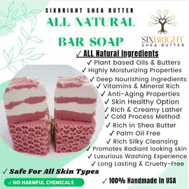 Sixbright, HANDMADE SOAP BAR with ORGANIC SHEA+COCOA BUTTER, OLIVE+COCONUT+CASTOR OIL & ESSENTIAL OILS- For MEN & WOMEN-ALL SKIN TYPES-4 oz.(PACK of 1) (PINK+WHITE, GRAPEFRUIT+EUCALYPTUS)