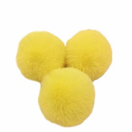 Pack of 10 8 cm Pompoms Faux Fur Rabbit Fur Pompoms, Faux Fur Pom Pom Ball, Plush Balls for DIY Crafts, Hats, Pendants, Decoration, Women, Girls, Bag Pendant, Key Ring, Yellow